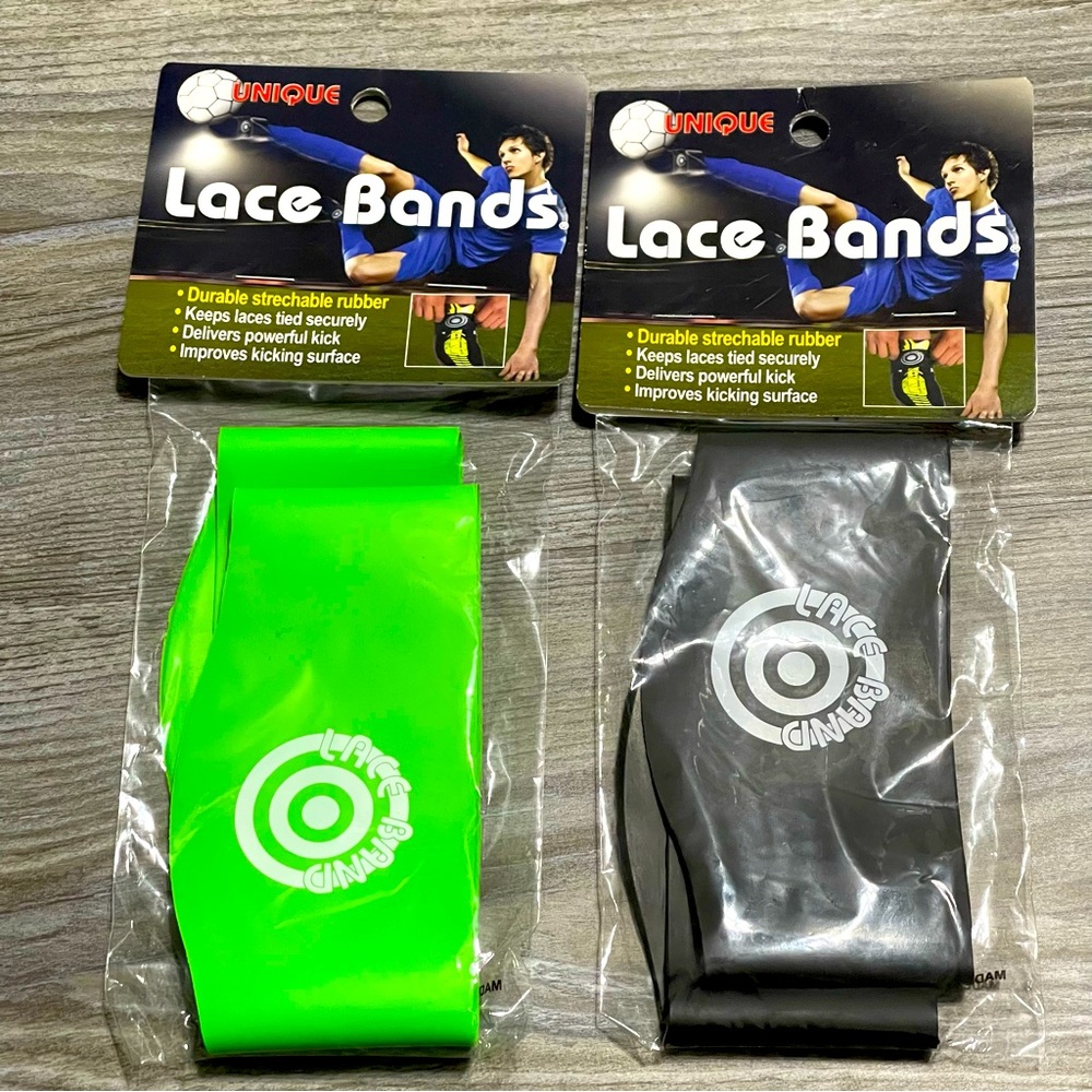Soccer Lace Shoe Bands - black and green for sports, keeps laces tied